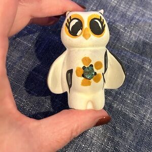Handcrafted White and Yellow Owl Figurine